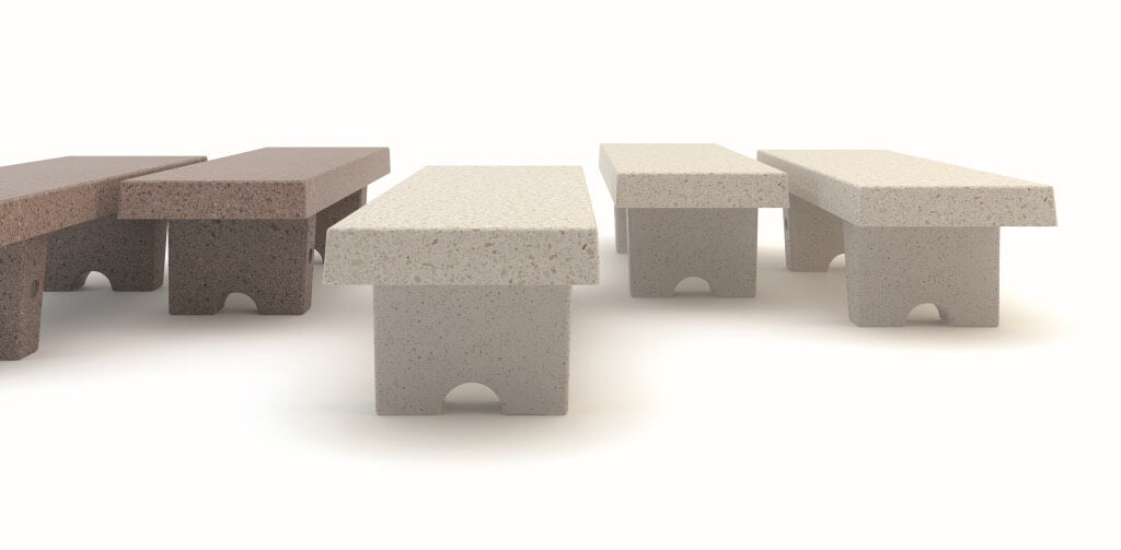 marble stone bench seating in white brown terrazzo rectangle shape urban design landscape