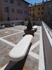 white stone terrazzo marble bench seating 