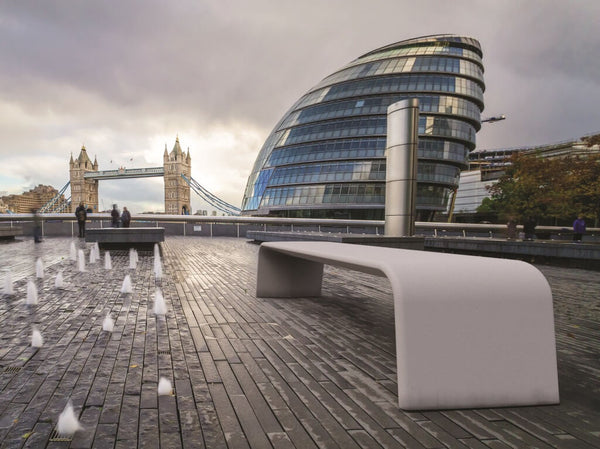 white concrete stone curved bench seat design street furniture urban park