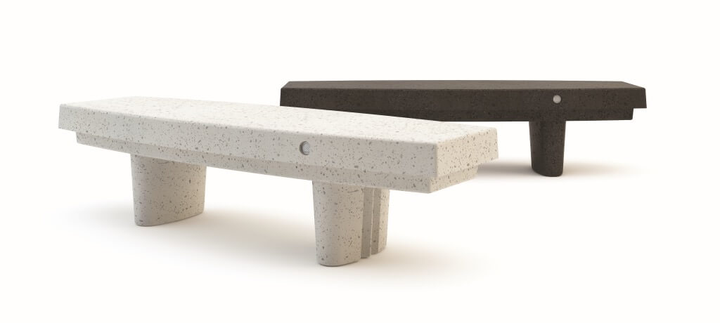 white stone black stone bench seating urban design street furniture terrazzo landscape
