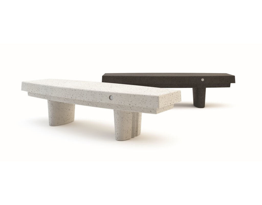 white stone black stone bench seating urban design street furniture terrazzo landscape