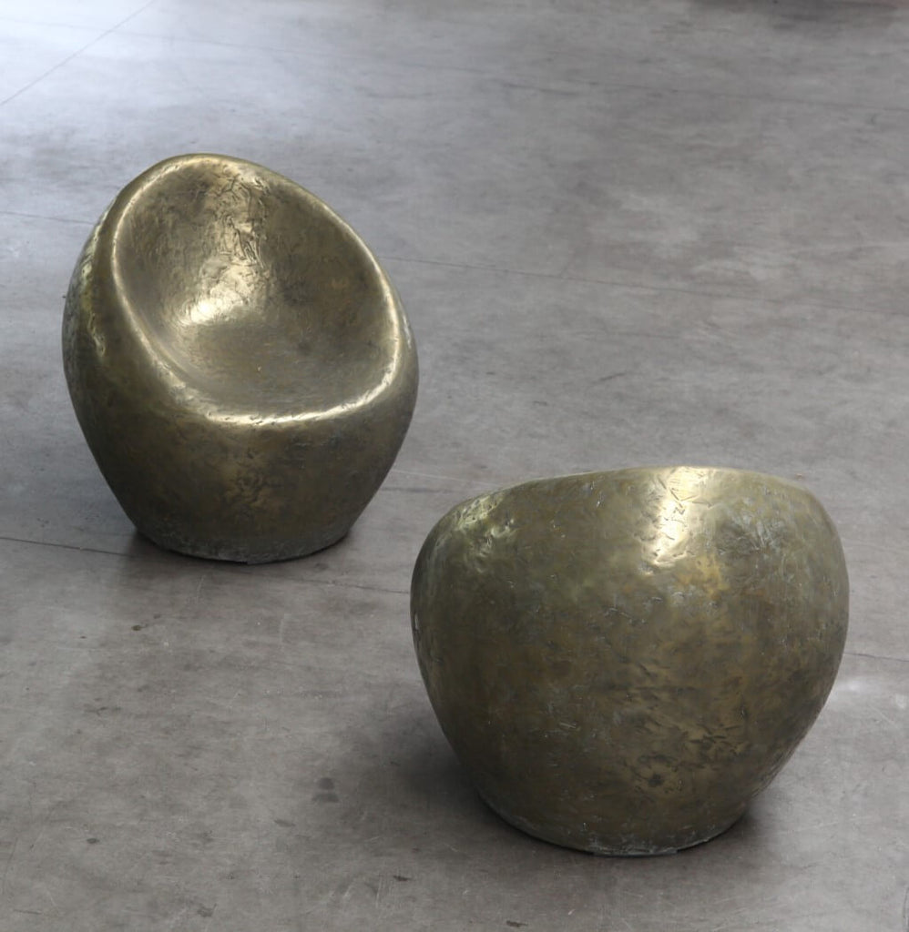 bronze metallic hammered concrete armchair indoor outdoor street furniture
