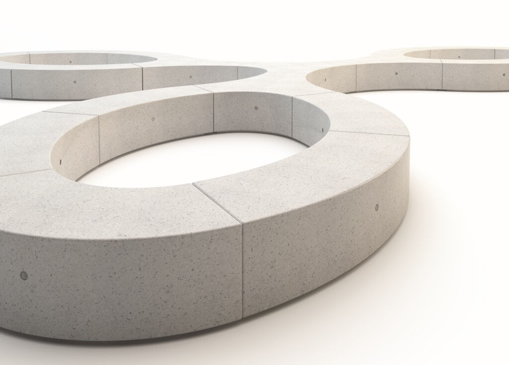 white granite stone finish bench seating modular curved profile indoor outdoor street furniture