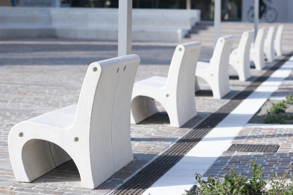 white granite stone terrazzo bench seating street furniture park bench
