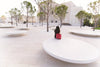 white granite stone bench seating round shape landscape design urban street furniture