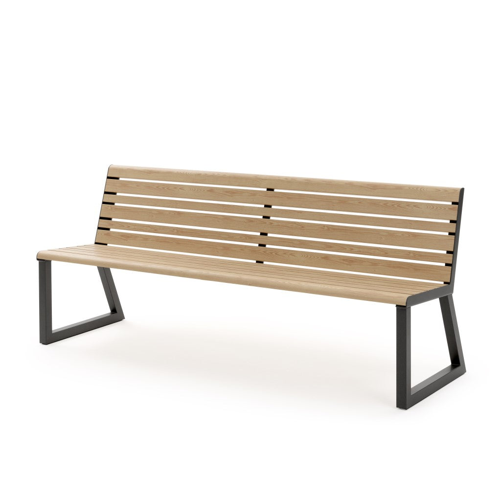 outdoor timber look park bench seating metal