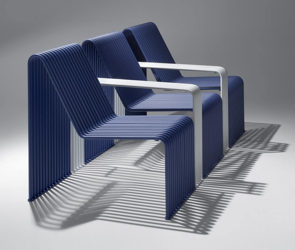 indoor outdoor street furniture armchair modular bent tubes metal designer