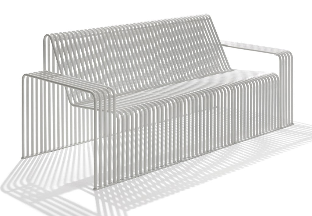 indoor outdoor street furniture sofa bent tubes metal designer silver white