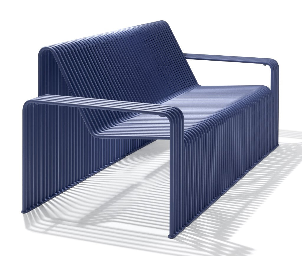 indoor outdoor street furniture sofa bent tubes metal designer blue