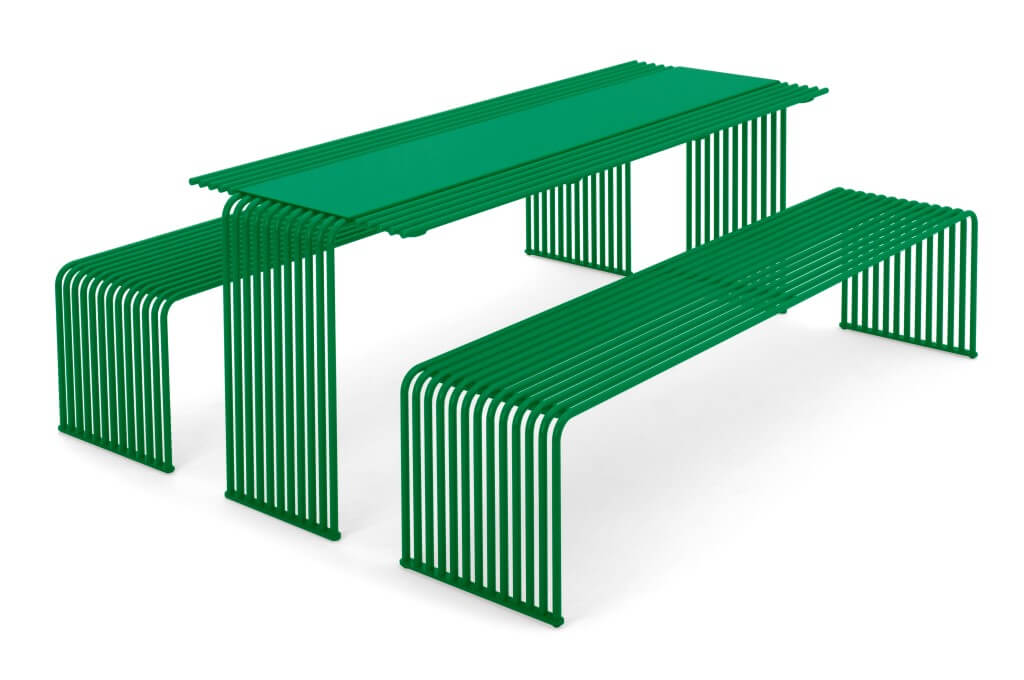 green outdoor picnic table and bench seat park furniture urban design