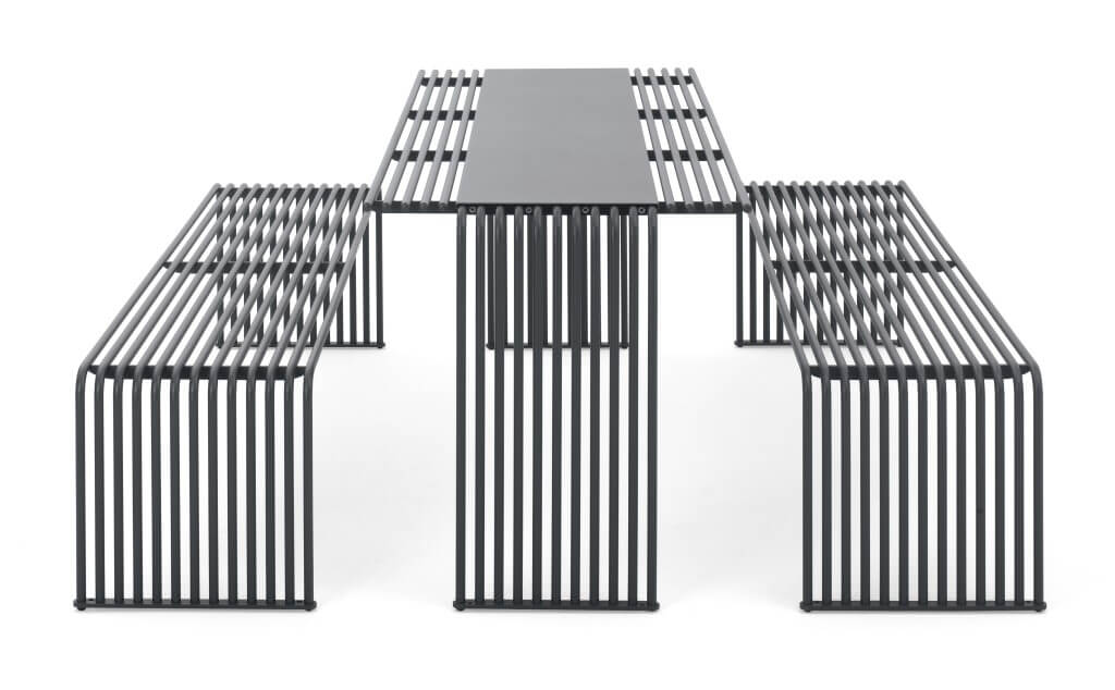 black outdoor picnic table bench seat metal finish designer look