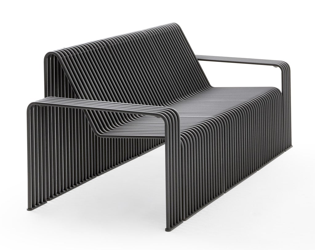 indoor outdoor street furniture sofa bent tubes metal designer black graphite