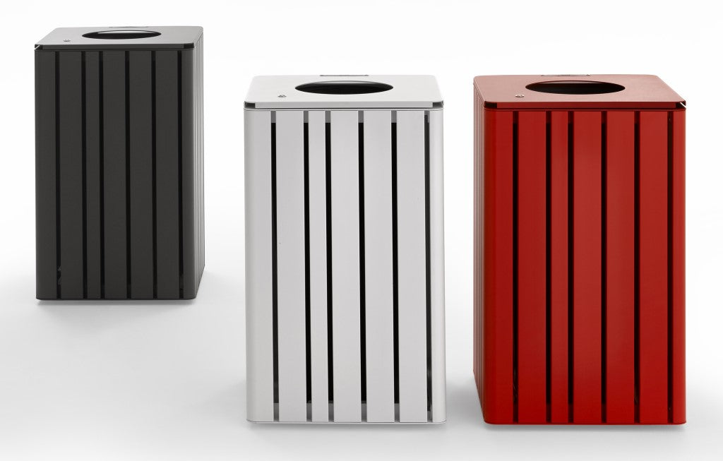 indoor and outdoor litter bin metal finish red white black designer 