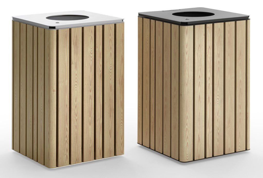indoor outdoor litter bin metal finish with timber look finish modern square design